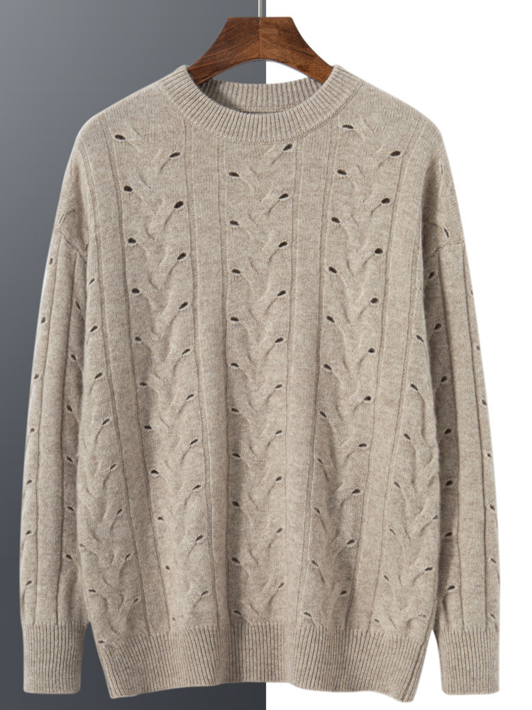 2023 autumn and winter thickened heavy-duty twisted hole men's base loose casual young and middle-aged cashmere knitted sweater