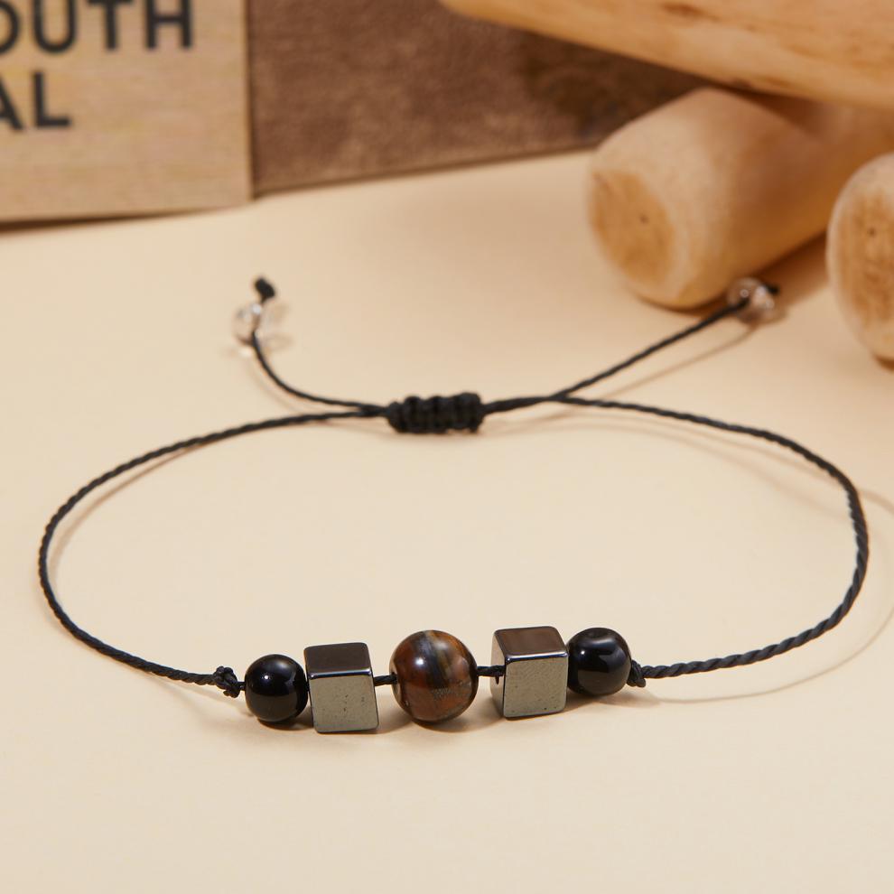 Nuovo braccialetto di perline di cristallo con filo di cera nera intrecciato a mano regolabile versatile alla moda per le donne_voghion.com