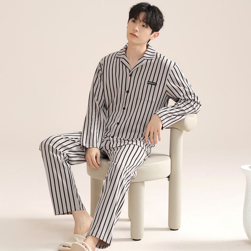 Pijama de hombre primavera y otoño de manga larga tamaño grande delgado otoño y invierno jóvenes niños pueden usar un conjunto de ropa de casa