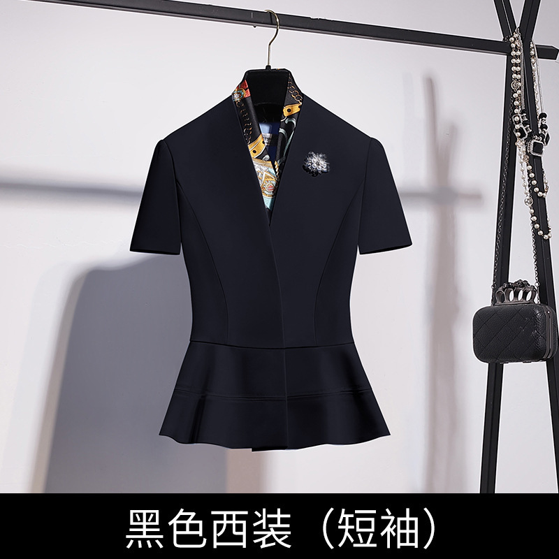 职业女裙套装米白色高端西装外套女西服时尚酒店经理美容师工作服|undefined