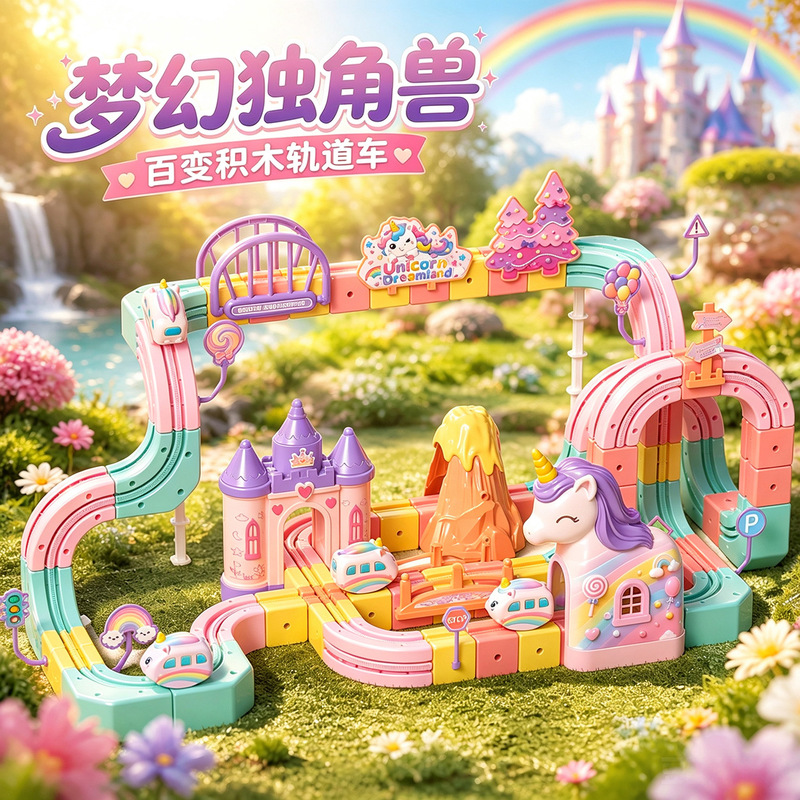 New Unicorn Puzzle Electric Track Car for Girls, DIY Transformable Suspension Magnetic Building Block Track Car New Unicorn Puzzle Electric Track Car for Girls, DIY Transformable Suspension Magnetic Building Block Track Car