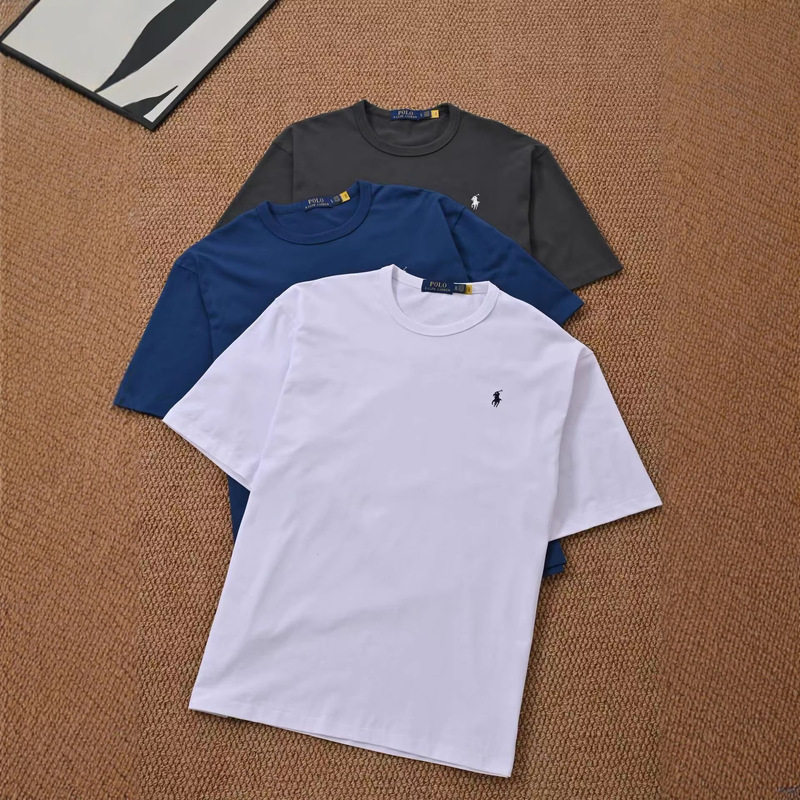 Rl Ralph Lauren High-Density Combed Cotton T-Shirt with Back Embroidery, Men's Pure Cotton Short-Sleeved Casual T-Shirt