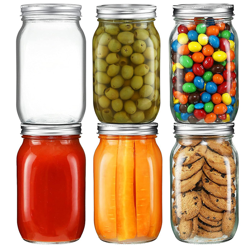 跨境玻璃瓶32oz光板罐头瓶储物密封罐亚马逊梅森罐玻璃瓶子批發
