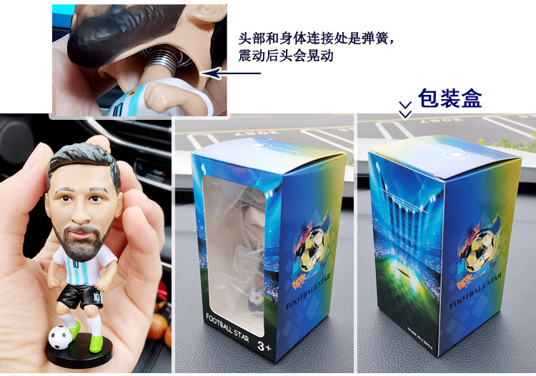 World Cup Football Star Figurines Car Ornaments Gifts for Boys Cristiano Ronaldo Haaland Spring-Loaded Bobblehead Dolls