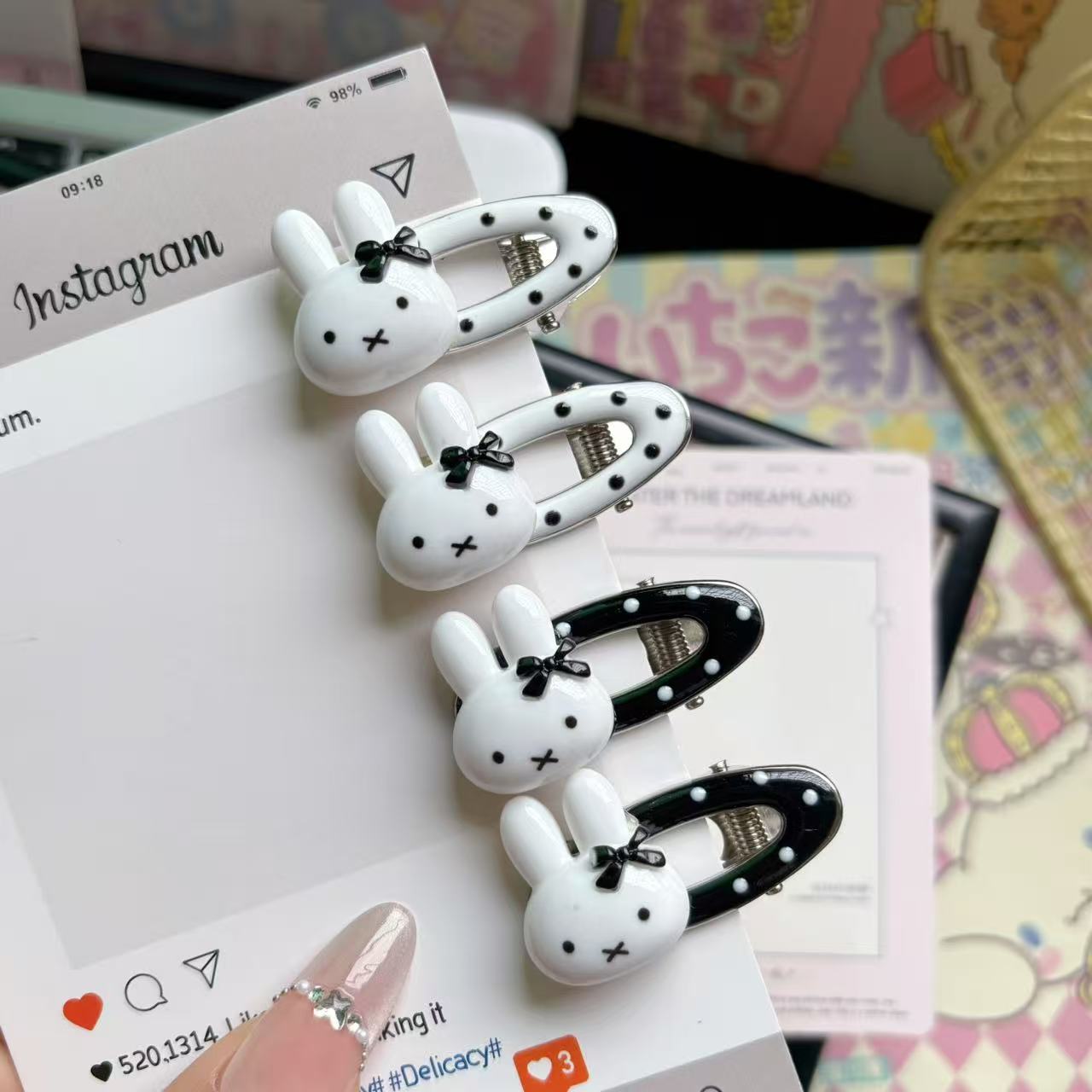 Cute Bow Miffy Rabbit Hairpin Ins Girly Heart Bestie Side Bangs Clip Cartoon Versatile Oval Hair Accessory