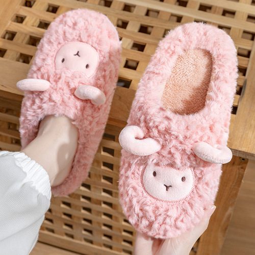 Lidani slippers winter style cartoon multi-color sheep bleating fur shoes couple home non-slip cotton slippers for outer wear wholesale
