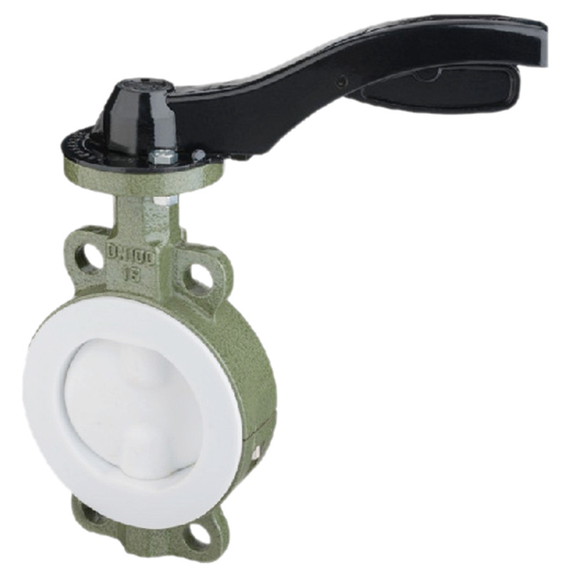 铸钢衬氟对夹蝶阀 D71F4耐腐耐酸碱全衬氟手动手柄夹片式四氟碟阀