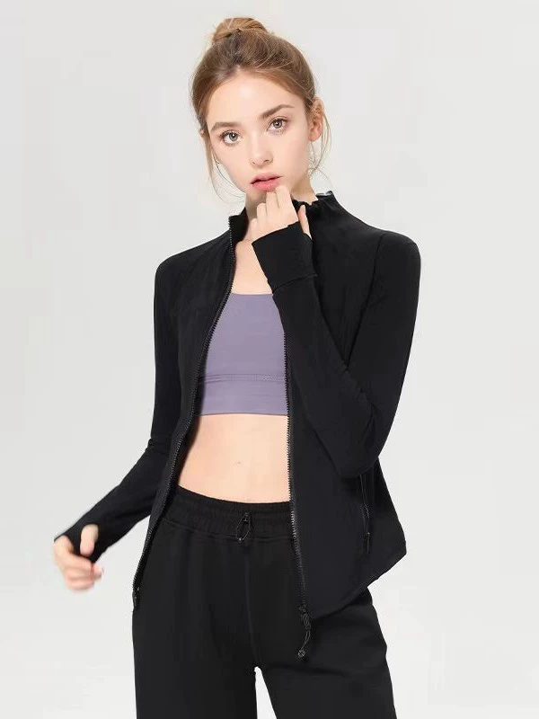 Двусторонняя эластичная спортивная куртка с молнией, йога одежда, Slim fit