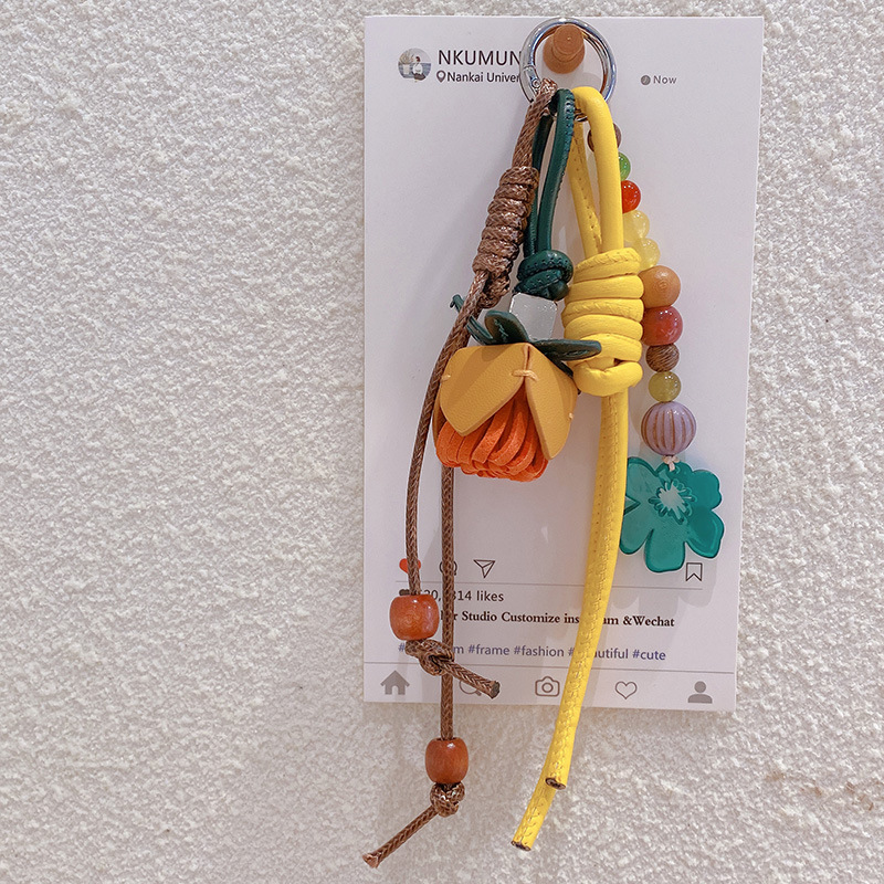 HD9217A04 cadena 05 estrellas otoño y invierno con la misma bola de flores de cuero PU llavero de coche colgante bolso colgante