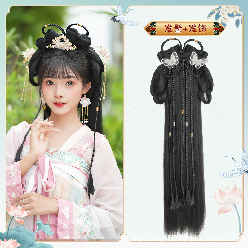 땋은 머리 + 흰나비 클립 헤어 액세서리 한 쌍