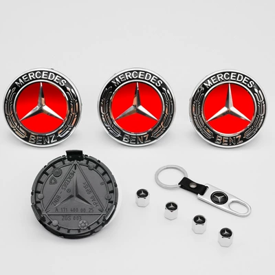 Black Plastic Tire Cap Emblems, Hub cover - 75mm-black-and-red-wheat-ears-pack-of-four