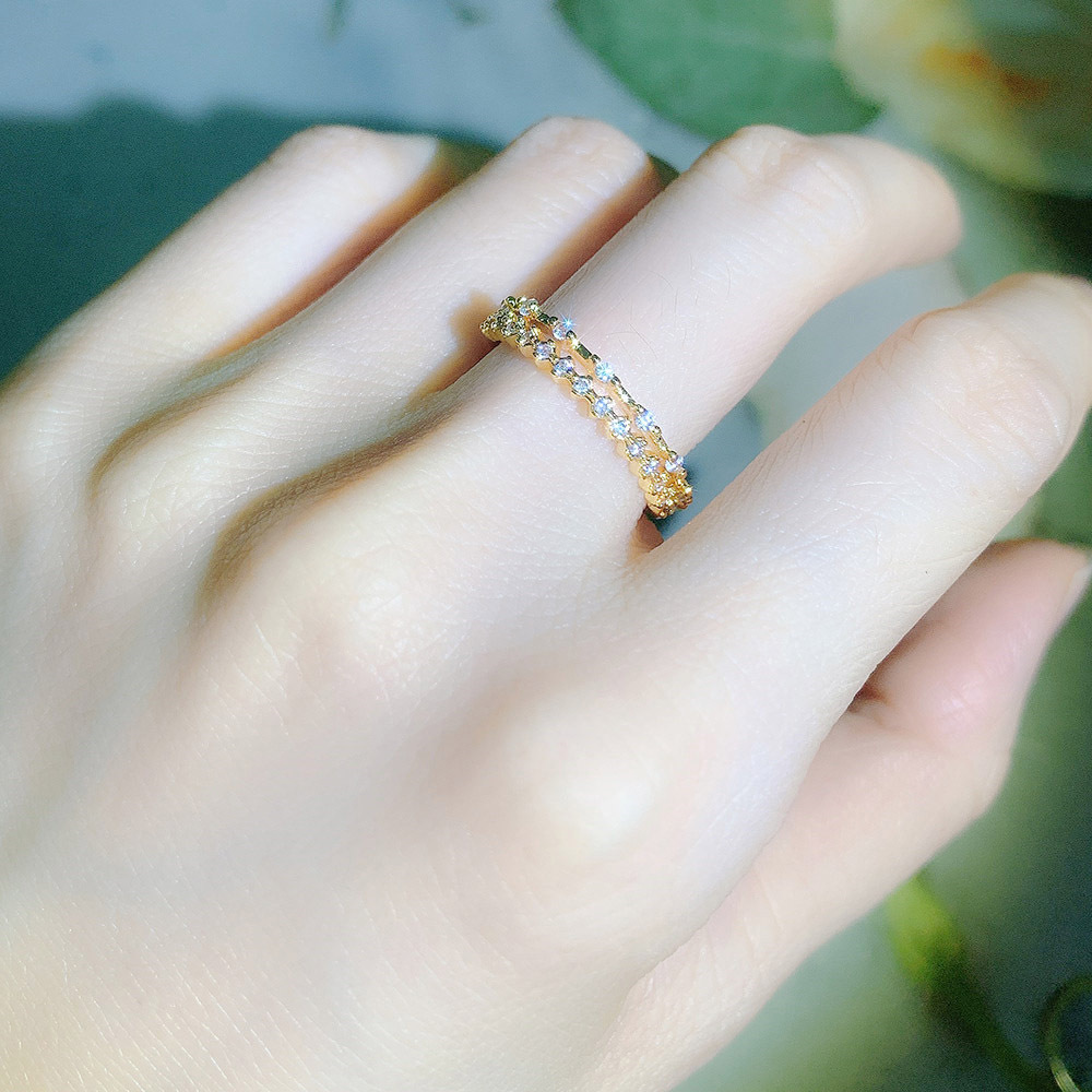 Modern Style Geometric Copper Inlaid Zircon Rings