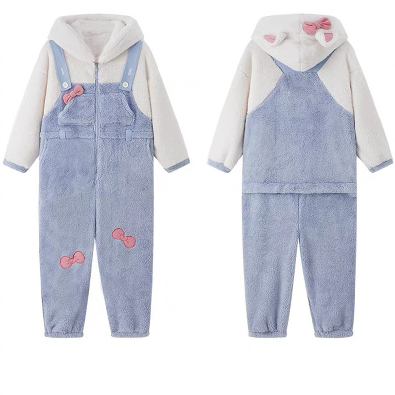 女性用パジャマかわいい漫画コーラルベルベット冬 2025 新しいベルベット肥厚ぬいぐるみホーム服ジャンプスーツ冬|undefined