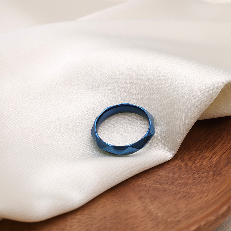 Smooth Blue Rhombus Stainless Steel Ring