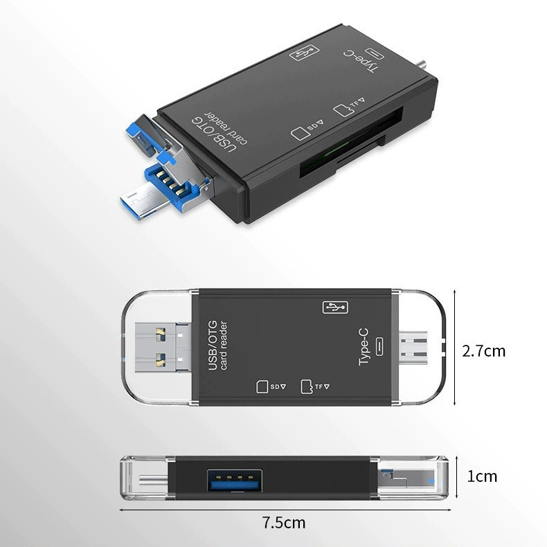 USB OTG card reader (Tom Ford) — Type‑C, USB‑A & micro‑USB, SD & TF, USB 3.0