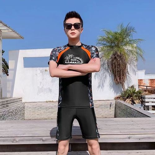Adult Swimwear Men's Two-piece Set Male Sun Protection Short-sleeved Surfing Snorkeling Suit Thermal Warm Men's Swimming Wear for Hot Springs