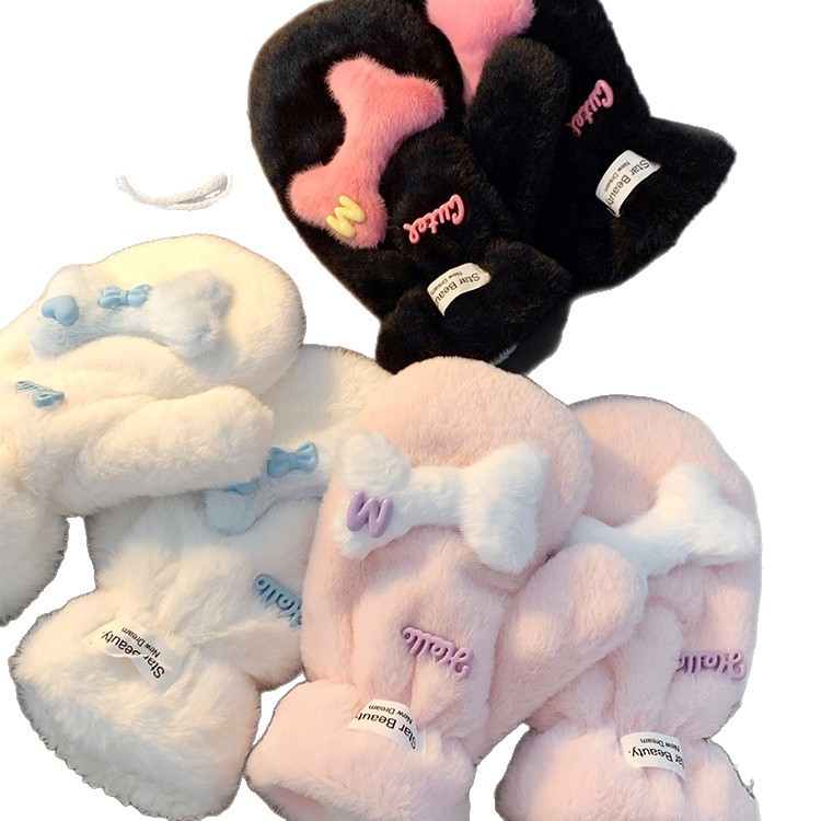 Stile coreano carino caldo peluche ispessito inverno sci ciclismo antivento antifreddo cartone animato collo appeso a cinque dita_voghion.com