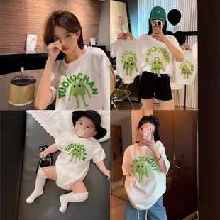 Internet Celebrity Street Family Clothing 2025 New Style Family of Three or Four Mother-Child Mother-Daughter Trendy Brand Loose Design T-Shirt