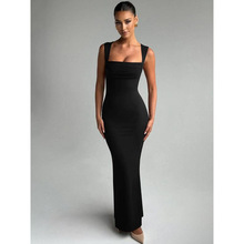 Women's Solid Color Square Neck Bodycon Tank Dress Elegant