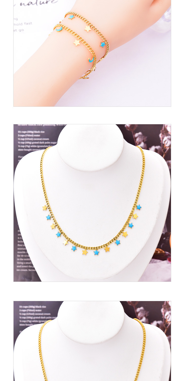 Casual Simple Style Star Moon Titanium Steel Epoxy Plating Bracelets Necklace display picture 1