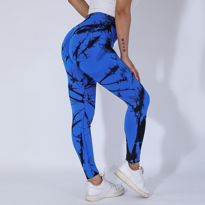 100 colores precio al por mayor tie-dye pantalones de yoga sin costuras cintura alta melocotón cadera pantalones deportivos para correr leggings