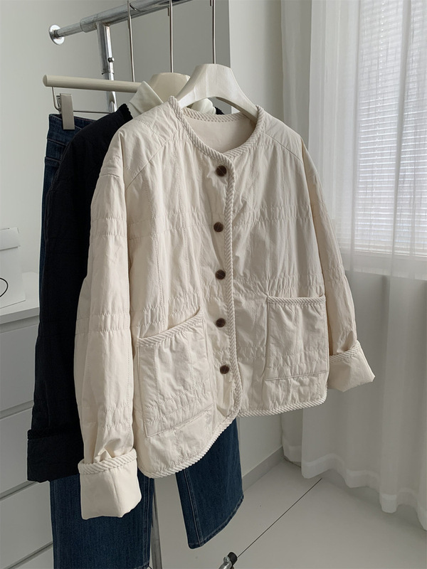 日韩风小个子奶呼呼白色羊羔绒棉衣女冬季款韩系设计感棉服短外套|undefined