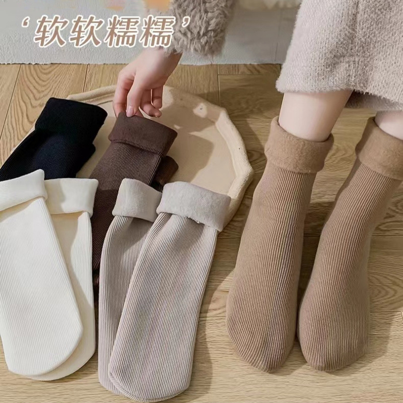 Snow socks women's autumn winter mid-tube socks with fleece thickened warm stockings plush home sleeping floor stockings