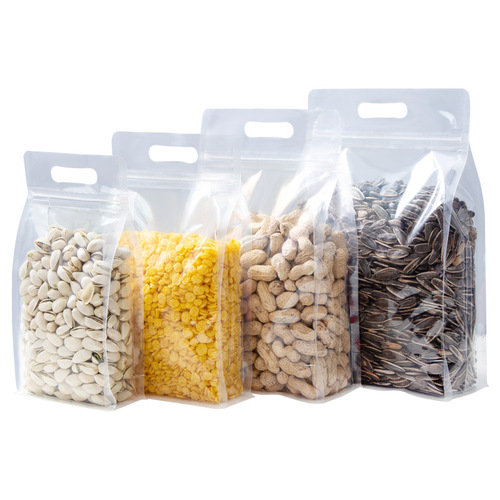 Eight-sided transparent self-sealing bag for food and tea, with a handle, refrigerator, thickened preservation bag, plastic packaging bag