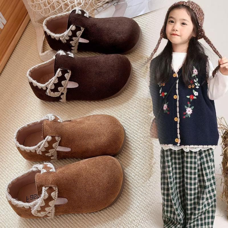 Boys' 2025 Autumn New Children's Shoes Soft Sole Baby Shoes Korean Fashion Handmade Lace Girls' Birkenstock Shoes Trend