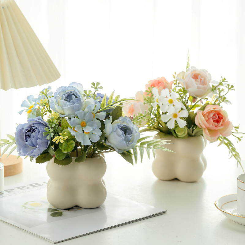 客厅陶瓷花盆假花仿真花装饰摆件高级感逼真客厅餐桌桌面花卉盆栽