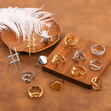 欧美新款不锈钢油压几何开口戒指宽版男女同款戒指镀18k金戒指环