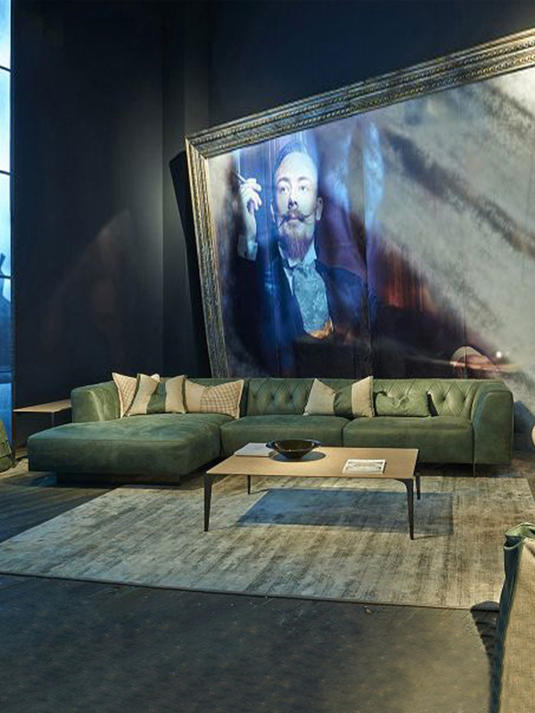 Italian Light Luxury Genuine Leather Sofa, Neoclassical Hotel Villa High-End Buttoned Living Room Corner Italian Minimalist Sofa