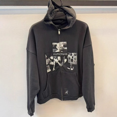 ERD GRJKD忧郁的富二代美式高街做旧水洗贴布拉链连帽卫衣帽衫潮