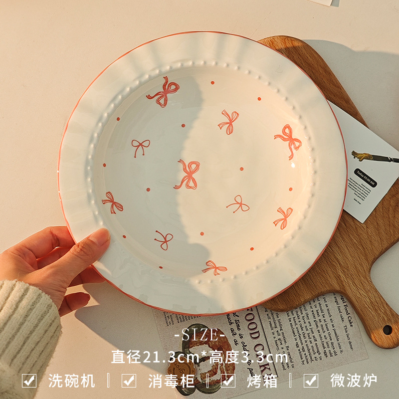 Tazón ins Juego de platos con lazo Tazón de arroz Cuenco de cerámica para el hogar Cuenco de arroz de alto valor Plato de sombrero de paja rojo neto