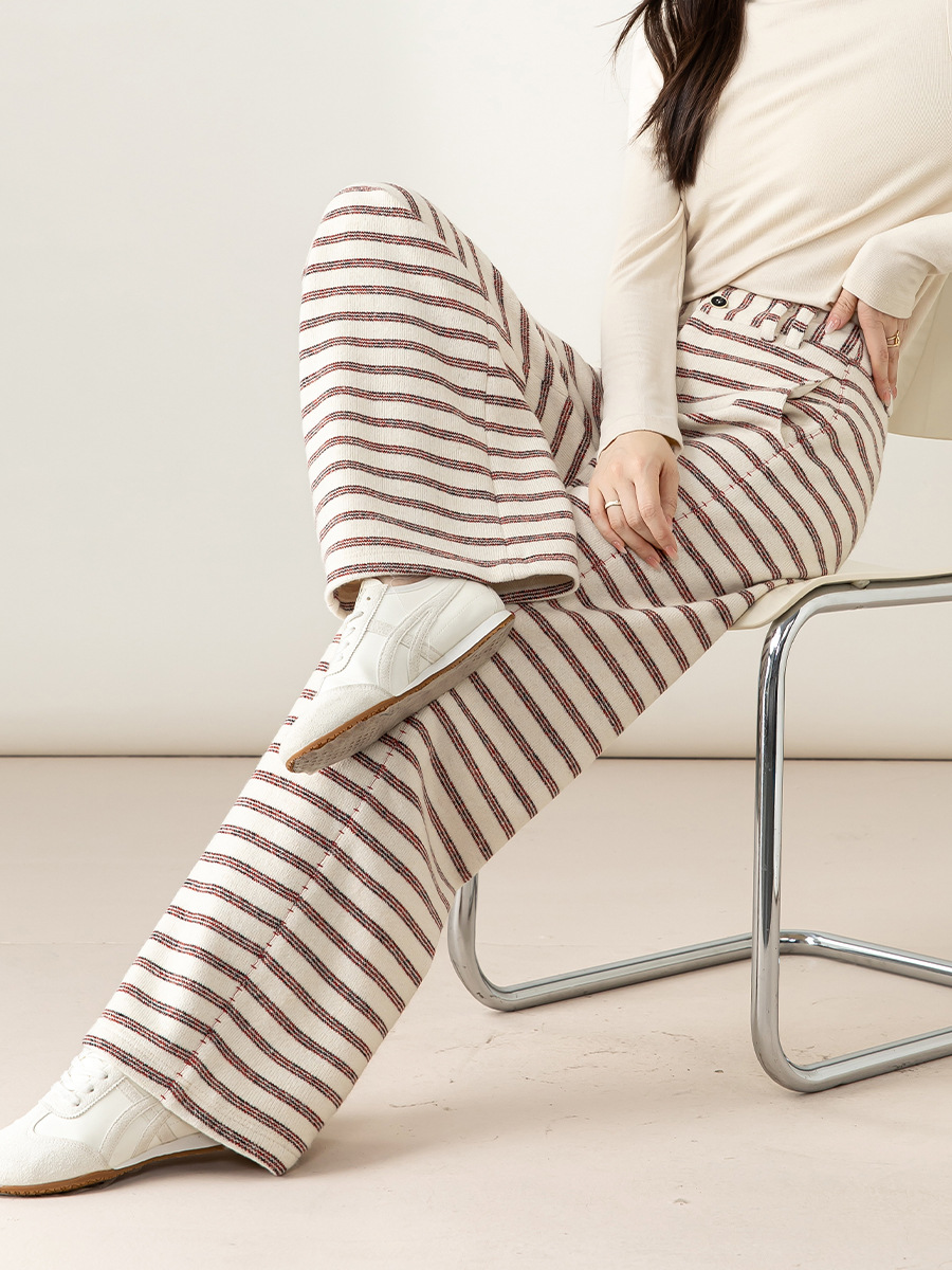 Quần culottes nữ ống rộng cạp cao sọc kẻ phong cách vintage — sọc đỏ