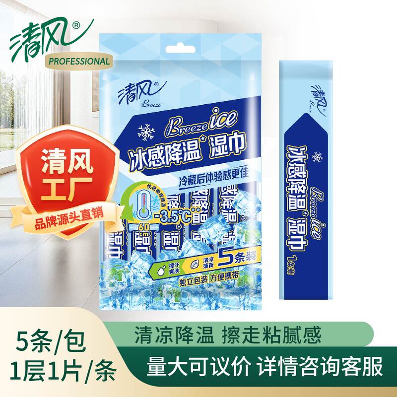 Cooling Wipes with Refreshing Breeze, 1 Layer, 5 Pieces, 1 Pack, Individually Packaged, Summer Gym Heat Protection Refreshing Wipes Bwms6A