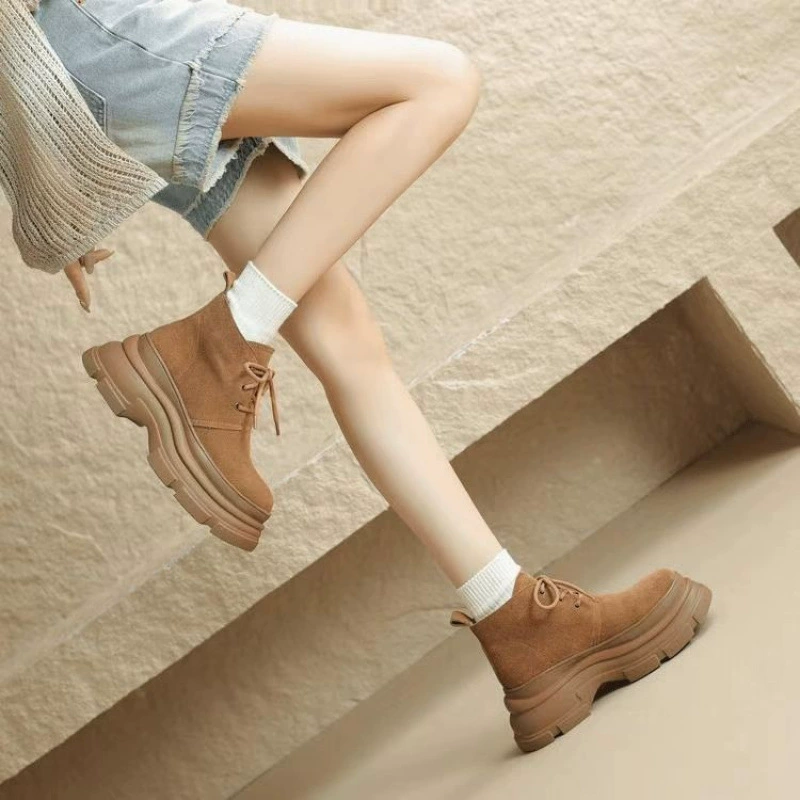 Матовые ботинки-мартинсы из натуральной кожи на толстой платформе для женщин, ретро-ботинки на утолщенной подошве, новые осенне-зимние ботинки 2025 года.