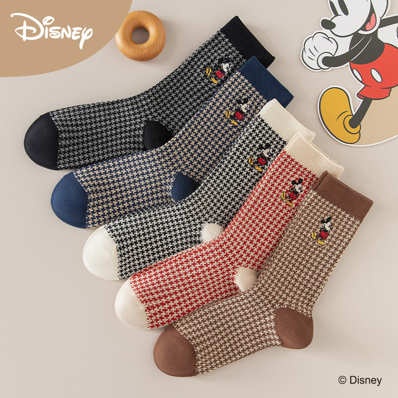 Autumn and Winter Socks for Women, Mickey Embroidered Women's Mid-Calf Socks, Double-Needle Houndstooth Women's Socks, Cotton Socks Autumn and Winter Socks for Women, Mickey Embroidered Women's Mid-Calf Socks, Double-Needle Houndstooth Women's Socks, Cotton Socks