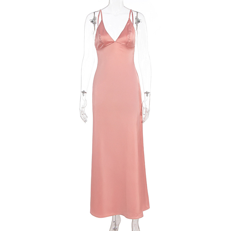Sexy V Neck Halter Dress Pure Desire Style Backless Slim Fit Long Dress For Women Party Evening Dating_ecoleips.com