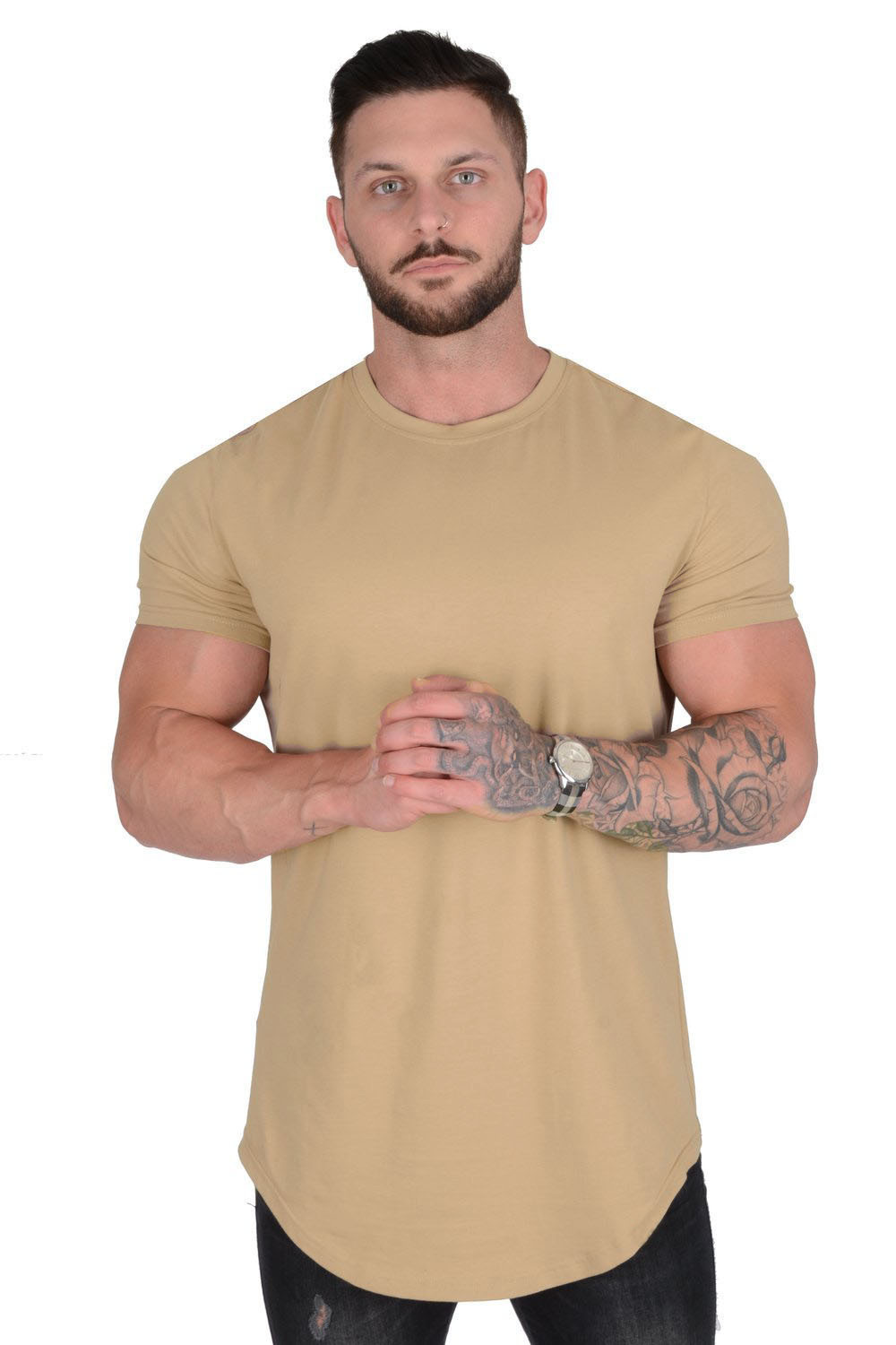 Verano puro algodón hombres corriendo deportes ocio al aire libre algodón suelta de manga corta Camiseta Comercio exterior tablero ligero puro algodón color sólido