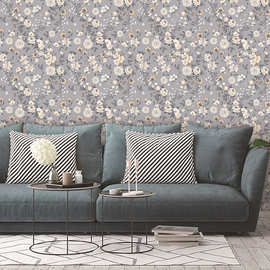 跨境北欧客厅背景壁纸绿植花卉无缝pvc自粘墙纸防水壁画家居墙贴