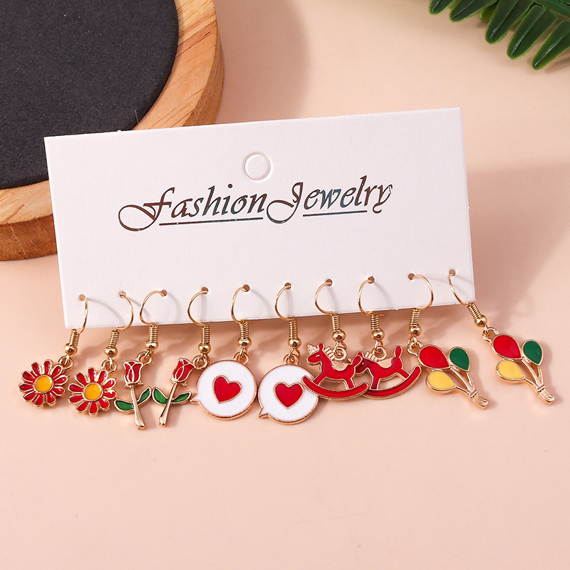 1 Set Fashion Heart Shape Flower Alloy Enamel Womenu0027S Drop Earrings