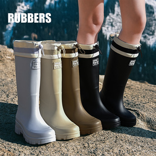 Cross-Border High-Top Rain Boots for Women, Fashionable Rain Boots, Outdoor Mid-Top Waterproof Shoes, Velvet Thickened Warm Rubber Shoes, Drawstring Boots