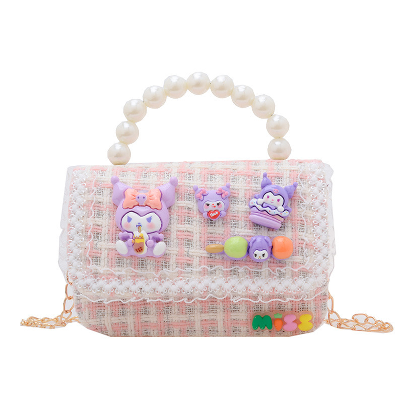 Bolsos de hombro para niños de estilo femenino de moda de dibujos animados de perlas bolsos portátiles para niños de cadena simple pequeña princesa bolsos de tramo oblicuos