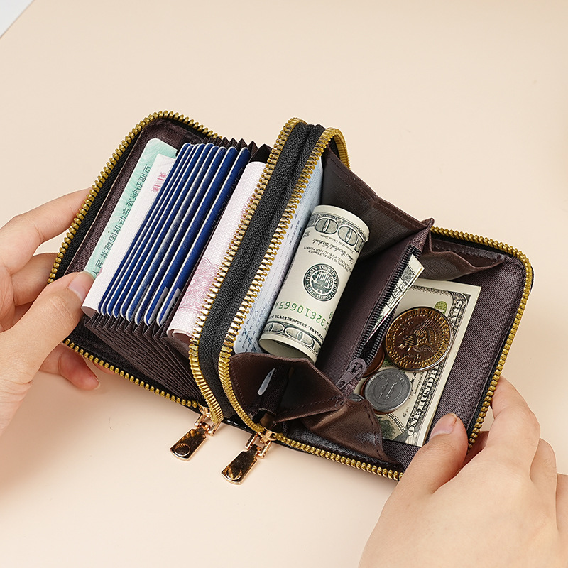 Nuevo resaltado sensación de mano cocodrilo doble cremallera bolso de tarjetas de cambio para mujeres multi-tarjeta billetera de cambio transfronterizo