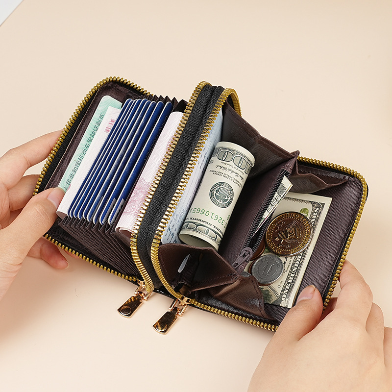 New high-gloss feel crocodile pattern double zipper change card bag women's multi-card wallet cross-border coin purse New high-gloss feel crocodile pattern double zipper change card bag women's multi-card wallet cross-border coin purse