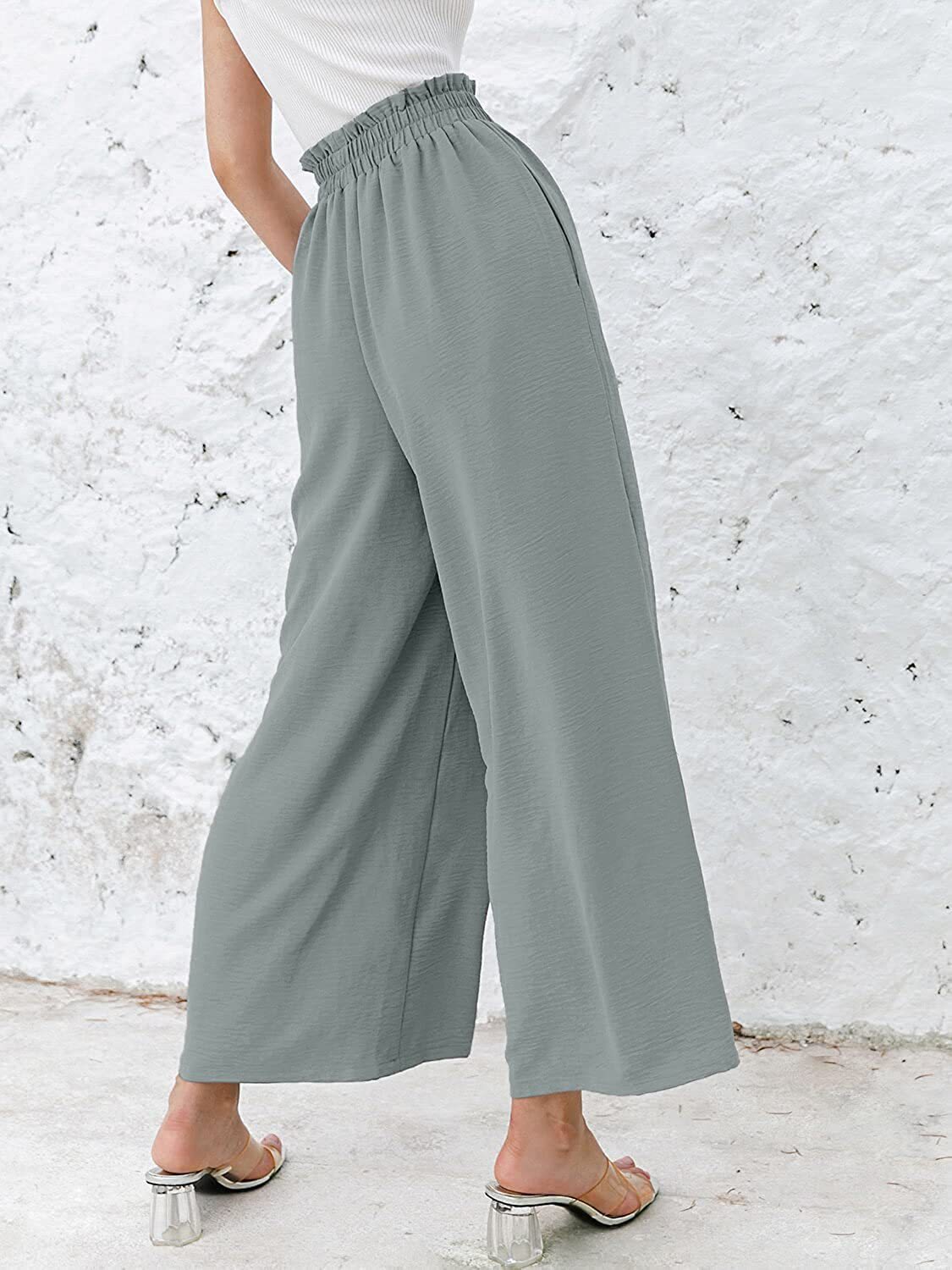 Women's Holiday Daily Beach Simple Style Solid Color Full Length Pleated Casual Pants Wide Leg Pants display picture 19