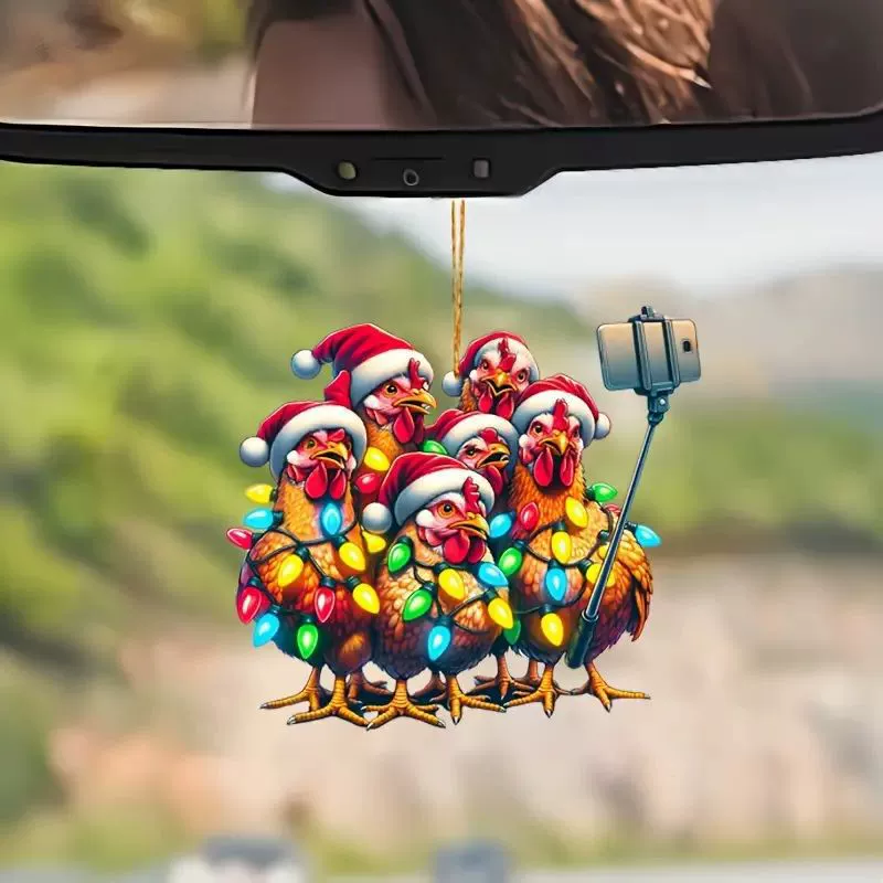 Рождественский смешной селфи курица Акрилоид новый подвеска трансграничный плоский автомобильный подвеска домашний праздник украшения