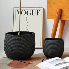 Nordic simple black texture cement flower pot creative personality large floor-standing large leaf umbrella plant living room pot