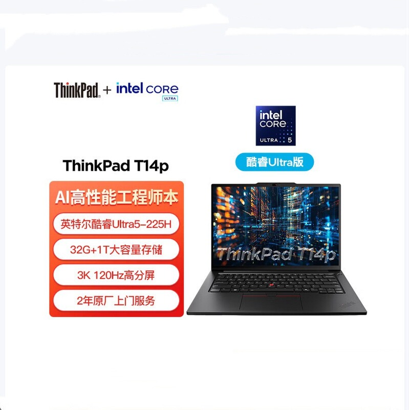 Thinkpadt14P 2025 Uitra5-225H 32g 1Tb Ai Thin and Light Office Laptop